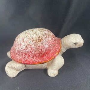 Ceramic Turtle Figurine With Red Glazed Shell